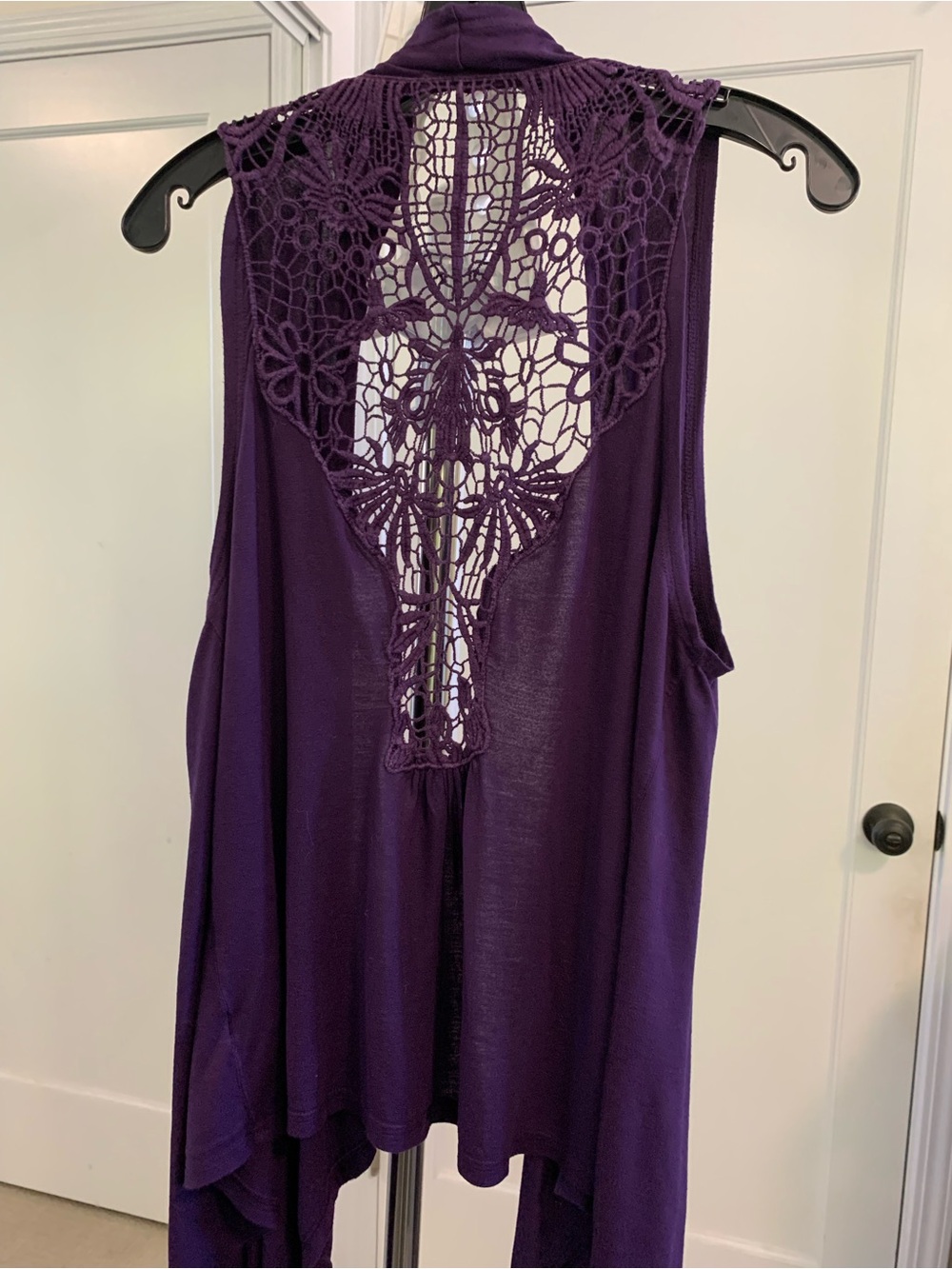 Sleeveless Draped Crochet-Back Vest in Deep Purple Women’s Large Asymmetrical - Picture 9 of 16